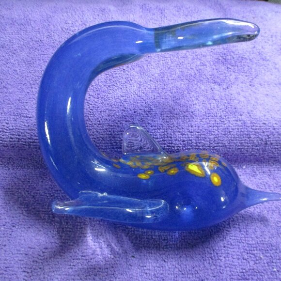Vintage Whale Glass Blue & Gold touch of yellow - Picture 1 of 6